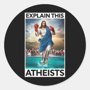 Leg deze atheïsten uit Jezus Bokshandschoenen Grap Ronde Sticker
