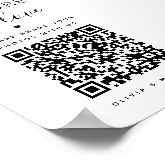 Leg het liefdesbord vast. Zwart wit QR Code bruilo Poster (Hoek)