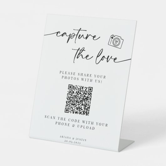 Leg het Love Wedding-teken vast met QR-code Reclamebord Met Voetstuk (Voorkant)