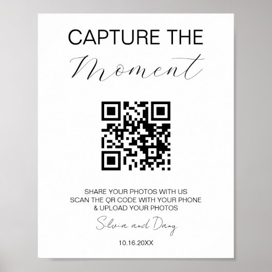 Leg het moment QR Code Wedding Minimal Foto vast Poster (Voorkant)