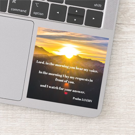 Leg mijn zorgen voor God Psalm 5:3 Bijbel Sticker (Detail)