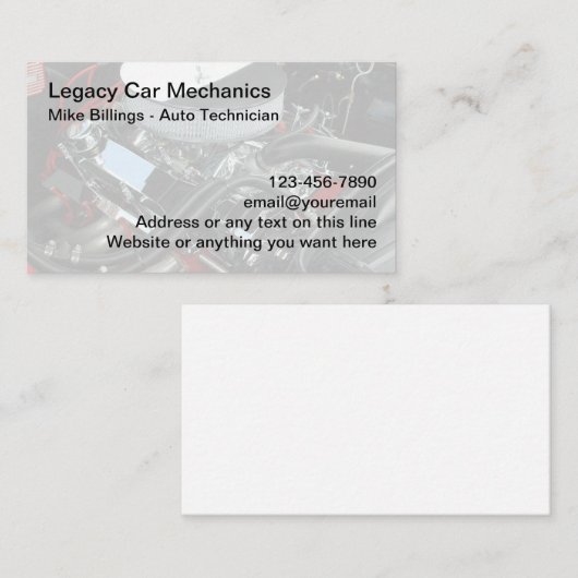 Legacy Automotive Retro Car-technicus Visitekaartje (Voorkant / Achterkant)