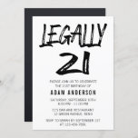 Legally 21 Modern Black and White 21st Birthday Kaart<br><div class="desc">Eenvoudig elegant zwart en wit 21ste verjaardag uitnodiging. Dit ontwerp kenmerkt "legaal 21"manuscript in moderne borsteldoopvont op een witte achtergrond. Om deze sjabloon uit te geven,  past de klik verder aan.</div>