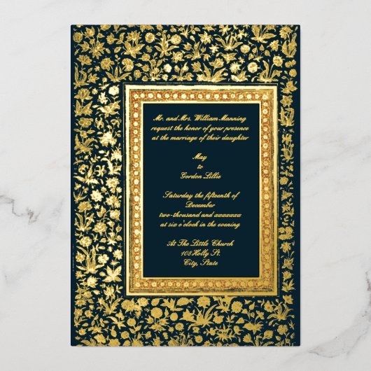  legant 19e eeuw gouden bruiloft folie uitnodiging (Voorkant)