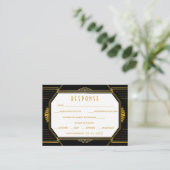  legant Art Deco Black Gold Wedding Informatiekaartje (Staand voorkant)