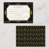  legant Art Deco Black Gold Wedding Informatiekaartje (Voorkant / Achterkant)