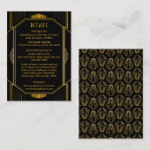  legant Art Deco Black Gold Wedding Informatiekaartje (Voorkant / Achterkant)