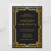 legant Art Deco Black Gold Wedding Invit Kaart (Voorkant)