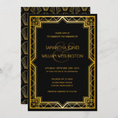 legant Art Deco Black Gold Wedding Invit Kaart (Voorkant / Achterkant)