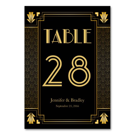  legant Art Deco Black Gold Wedding Kaart (Voorkant)