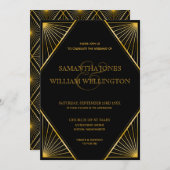  legant Art Deco Black Gold Wedding Kaart (Voorkant / Achterkant)