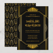  legant Art Deco Black Gold Wedding Kaart (Voorkant / Achterkant)