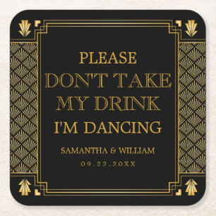  legant Art Deco Black Gold Wedding Kartonnen Onderzetters