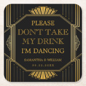 legant Art Deco Black Gold Wedding Kartonnen Onderzetters (Voorkant)