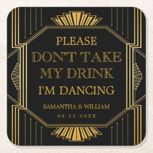  legant Art Deco Black Gold Wedding Kartonnen Onderzetters