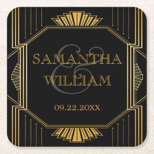  legant Art Deco Black Gold Wedding Kartonnen Onderzetters