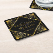  legant Art Deco Black Gold Wedding Kartonnen Onderzetters (Schuin)