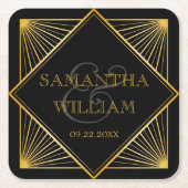 legant Art Deco Black Gold Wedding Kartonnen Onderzetters (Voorkant)