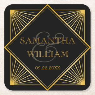  legant Art Deco Black Gold Wedding Kartonnen Onderzetters