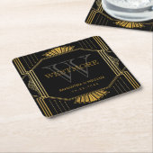  legant Art Deco Black Gold Wedding Kartonnen Onderzetters (Schuin)