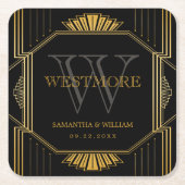  legant Art Deco Black Gold Wedding Kartonnen Onderzetters (Voorkant)