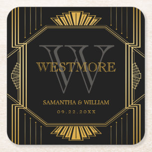  legant Art Deco Black Gold Wedding Kartonnen Onderzetters