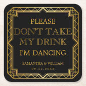  legant Art Deco Black Gold Wedding Kartonnen Onderzetters (Voorkant)