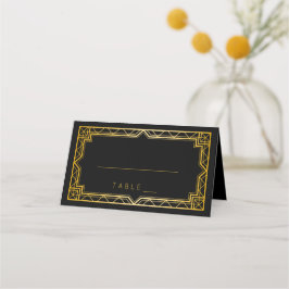 legant Art Deco Black Gold Wedding Plaatskaartje