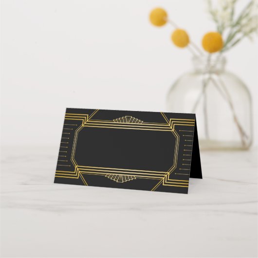  legant Art Deco Black Gold Wedding Plaatskaartje (Voorkant)