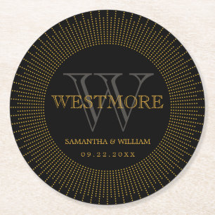  legant Art Deco Black Gold Wedding Ronde Kartonnen Onderzetter