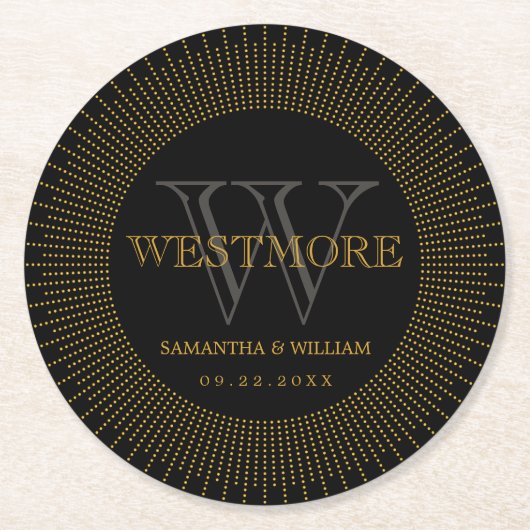 legant Art Deco Black Gold Wedding Ronde Kartonnen Onderzetter (Voorkant)