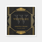  legant Art Deco Black Gold Wedding Servet (Voorkant)