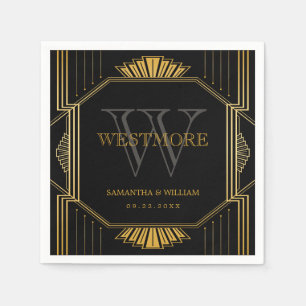 legant Art Deco Black Gold Wedding Servet