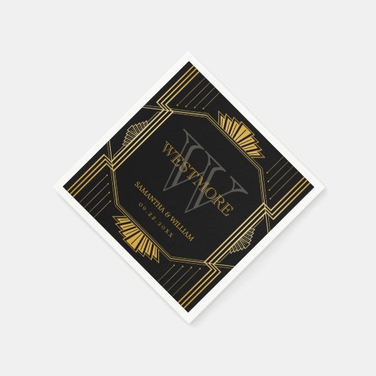  legant Art Deco Black Gold Wedding Servet (Hoek)