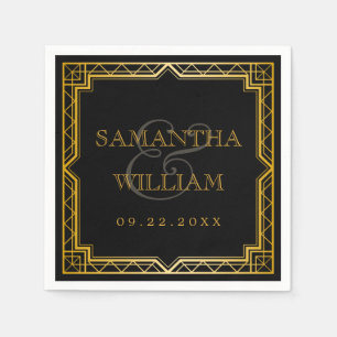 legant Art Deco Black Gold Wedding Servet
