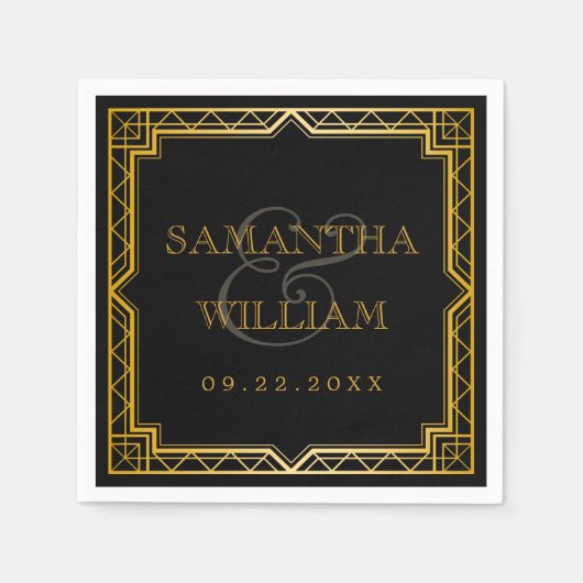 legant Art Deco Black Gold Wedding Servet (Voorkant)