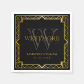  legant Art Deco Black Gold Wedding Servet (Voorkant)