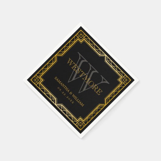  legant Art Deco Black Gold Wedding Servet (Hoek)