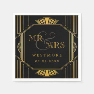 legant Art Deco Black Gold Wedding Servet