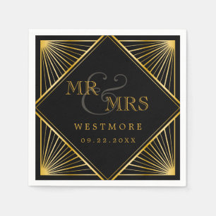 legant Art Deco Black Gold Wedding Servet