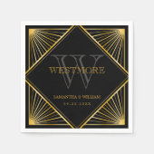  legant Art Deco Black Gold Wedding Servet (Voorkant)