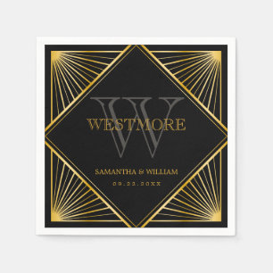 legant Art Deco Black Gold Wedding Servet