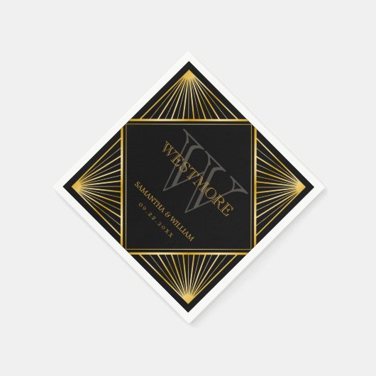  legant Art Deco Black Gold Wedding Servet (Hoek)