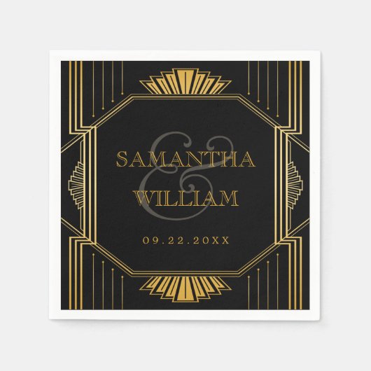 legant Art Deco Black Gold Wedding Servet (Voorkant)