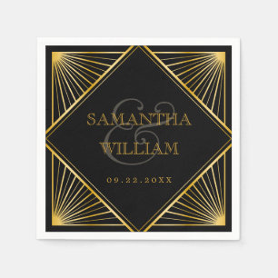 legant Art Deco Black Gold Wedding Servet