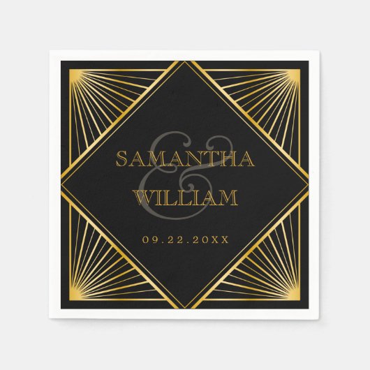 legant Art Deco Black Gold Wedding Servet (Voorkant)