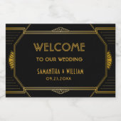 legant Art Deco Black Gold Wedding Sparkling Wijnetiket (Enkel label)