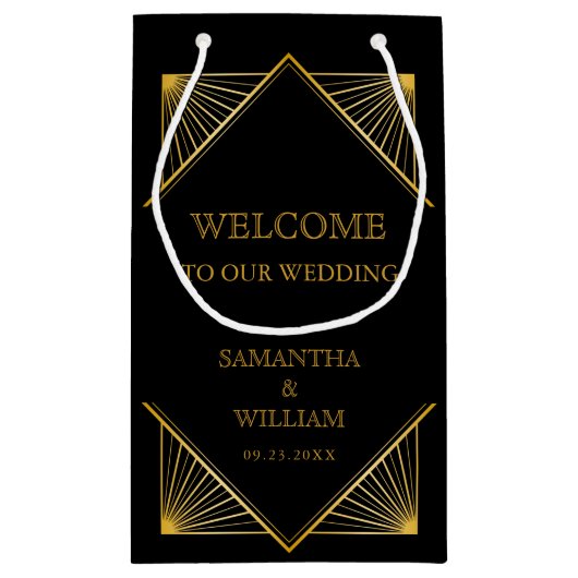 legant Art Deco Gold Wedding Welkom Klein Cadeauzakje (Achterkant)