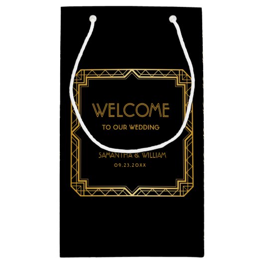 legant Art Deco Gold Wedding Welkom Klein Cadeauzakje (Achterkant)