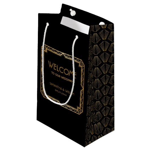 legant Art Deco Gold Wedding Welkom Klein Cadeauzakje (Voorkant Gekanteld)